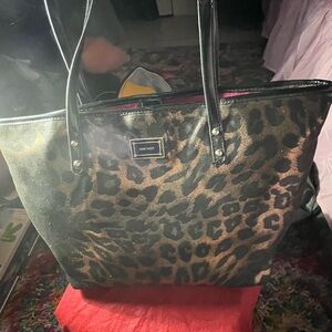 Nine West Black and Bronze Leopard Tote with gold shimmer highlights.